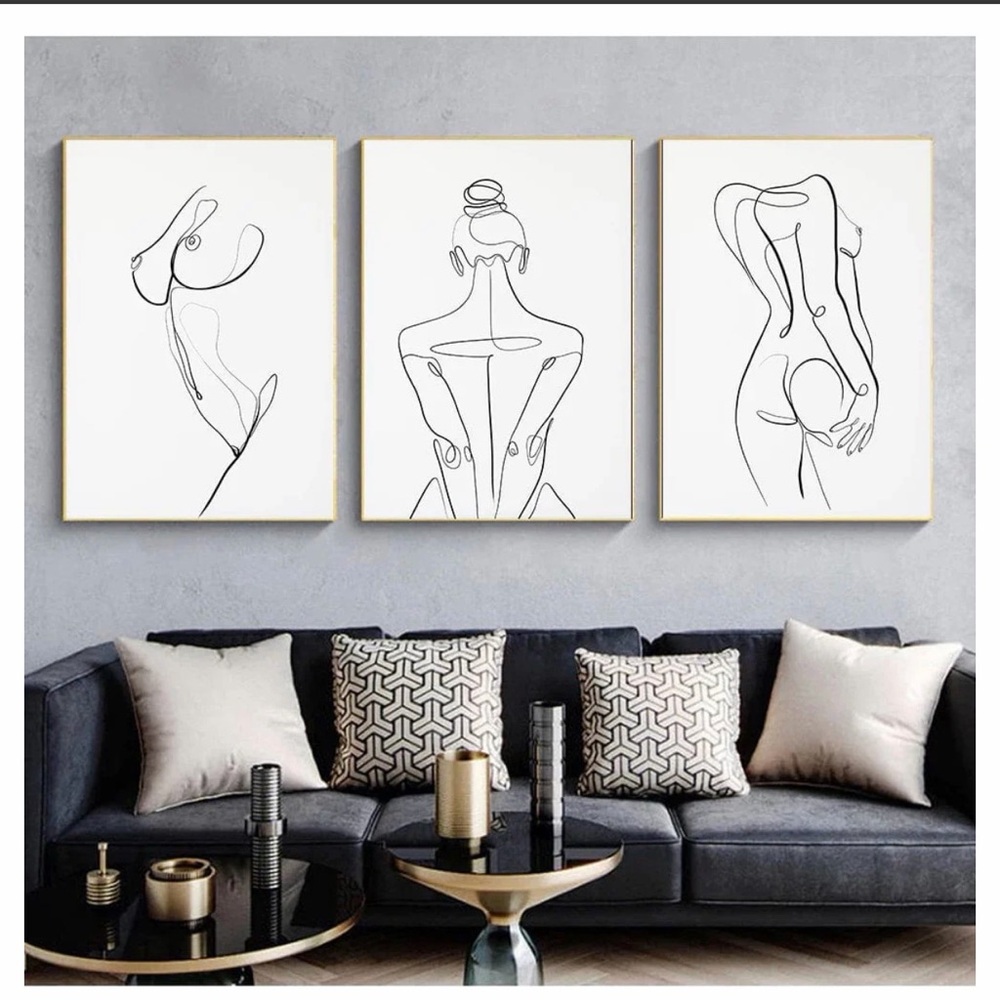 Minimalist Black Line Female Figure Art Prints by